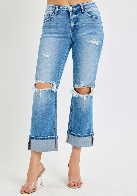 Risen Straight Cuff Jeans