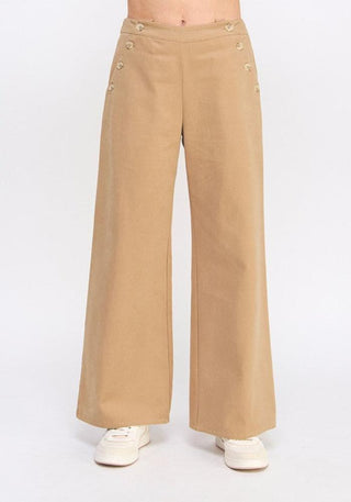 Twill Wide Pant with Button Pockets