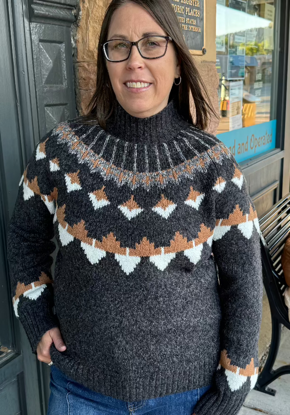 Tribal Mock Neck Intarsia Sweater