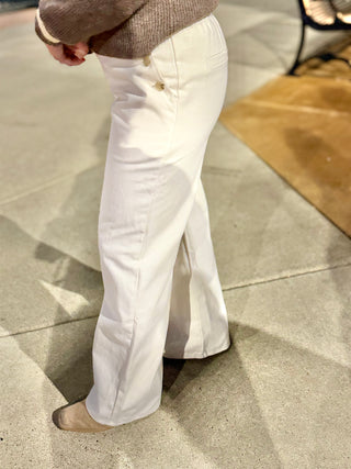 Twill Wide Pant with Button Pockets