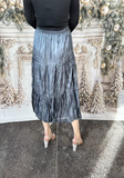 Tiered Crinkle Shimmer Satin Skirt