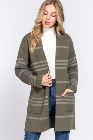 Dolman Sleeve Stripe Sweater Cardigan